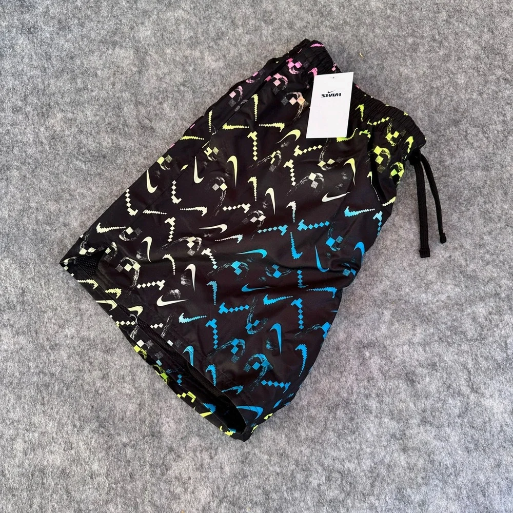 Nike Mens XXL Black Pixelated Swoosh Swim Volley Shorts NESSD516-001 NWT